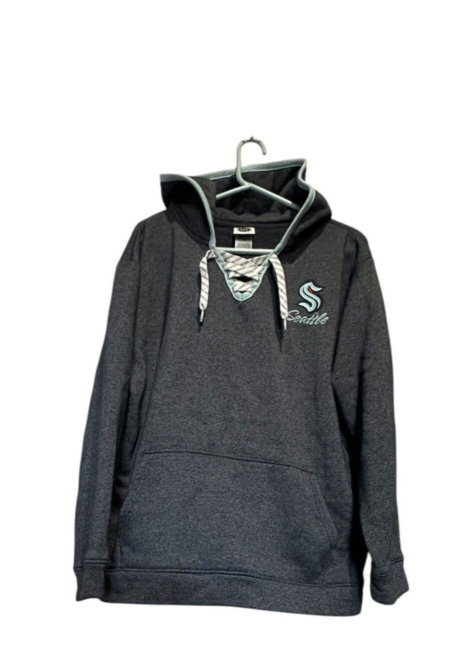 Seattle Kraken NHL Hoody Womens  Gray Lace Up Kanga Pocket Pullover Sz XL Hockey